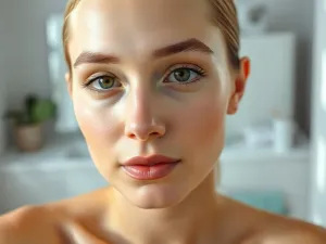 Kobieta nakłada szminkę na usta w otoczeniu profesjonalnych konturówek i pomadek w odcieniach nude oraz różu.